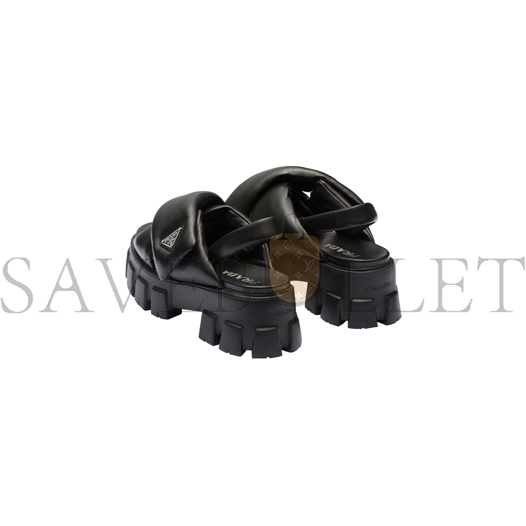 PRADA MONOLITH PADDED LEATHER SANDALS 923864